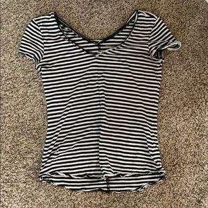 Black and white striped short sleeved top